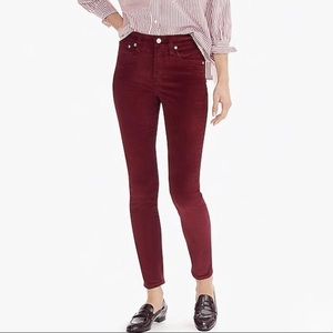 NWT J.Crew Red Velvet High Rise Skinny Jeans